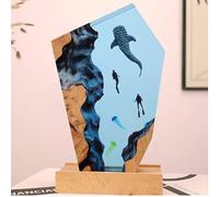 BLCKTIGR Lampe en résine océanique Artisanale avec Couple de plongeurs et Requin Baleine, veilleuse LED USB Diorama sous-Marin,décoration intérieure pour(I)