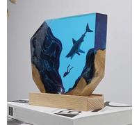 BLCKTIGR Lampe en résine océanique Artisanale avec Couple de plongeurs et Requin Baleine, veilleuse LED USB Diorama sous-Marin,décoration intérieure pour(O)