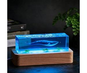BLCKTIGR Lampe en résine océanique Artisanale, Diorama Marin 3D avec mégalodon, Baleine et Dauphin, décoration de Chevet LED Cristal, alimentée par USB pour(E)