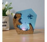 BLCKTIGR Lampe Résine Océan - Design Tortue de Mer & Plongeur Artisanal Détaillé, Veilleuse sur Socle en Bois Lumineux pour Bureau Chambre, Amateurs Marine