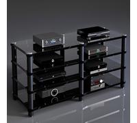 BLCKTIGR Meuble stéréo, Rack Audio Ouvert avec étagères, Support AV Maison | Panneau haute densité, dissipation thermique, étagères ajustables, montage facile(Black Laurent Gold,75cm/29.5in)