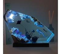BLCKTIGR Seascape Loom Lampe en résine océanique, veilleuse sous-Marine 3D Artisanale avec Baleine et Tortue, Grande décoration de Bureau LED Multicolore(E,15 * 13.5 * 3.8cm6*5 * 1.5in)