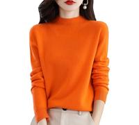 CUSON Pull en cachemire pour femme, 100 % cachemire, manches longues, col rond, doux et chaud, Orange, M