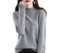 Bleau Pull en cachemire pour femme, 100 % cachemire, manches longues, col rond, doux et chaud, gris, S