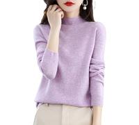 Bleau Pull en cachemire pour femme, 100 % cachemire, manches longues, col rond, doux et chaud, Violet clair, XL