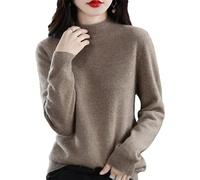 CUSON Pull en cachemire pour femme, 100 % cachemire, manches longues, col rond, doux et chaud, camel, M