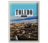 Blechemma Carte postale en tôle avec enveloppe 14 x 10 cm Vacances Ville Voyage attractions Toledo Espagne Panorama Ville