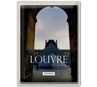 Blechemma Carte postale en tôle avec enveloppe 14 x 10 cm Vacances Ville Voyage Monuments Louvre Musée Architecture France