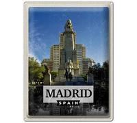 Blechemma Carte postale en tôle avec enveloppe 14 x 10 cm Vacances Ville Voyage Monuments Madrid Espagne Cheval Panorama