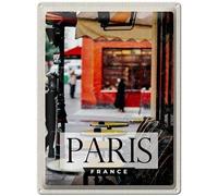 Blechemma Carte postale en tôle avec enveloppe 14 x 10 cm Vacances Ville Voyage Monuments Paris France Destination Ville Café