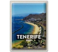Blechemma Carte postale en tôle avec enveloppe 14 x 10 cm Vacances Ville Voyage Monuments Tererife Espagne Panorama Mer