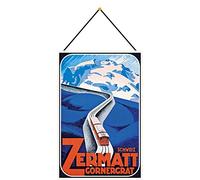 Blechemma Plaque en tôle avec cordon 30 x 20 cm Train de montagne Zermatt Gornergrad Suisse