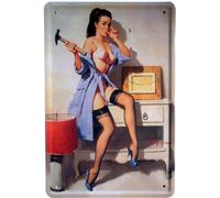Blechschild 249 Plaque en tôle motif pin-up sexy à l'atelier classique, 20 x 30 cm, publicité rétro