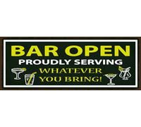 Blechschild 27x10 cm Bar open proudly service whatever you bring