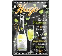 Blechschilder Cocktail Hugo Plaque décorative en métal pour bar, comptoir, pub, idée cadeau d'anniversaire, Noël, 20 x 30 cm