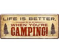 Blechschilder Plaque décorative en métal avec inscription en anglais « Life is Better When You're Camping! » - Pour camping-car, caravane, camping-car - 28 x 12 cm