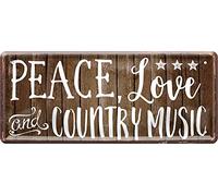 Blechschilder Plaque décorative en métal avec inscription « Peace, Love and Country Music » - Idée cadeau pour un anniversaire ou Noël - 28 x 12 cm