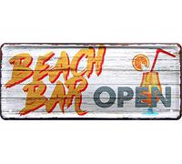Blechschilder Plaque décorative en métal « Beach Bar Open » - Cadeau pour votre comptoir ou bar - 28 x 12 cm