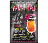 Blechschilder Recette de cocktail - Plaque décorative en métal pour tous les propriétaires de bar ou de pub Cadeau d'anniversaire ou de Noël 20 x 30 cm (Mai Tai)