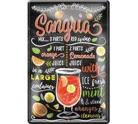 Blechschilder Recette de cocktail - Plaque décorative en métal pour tous les propriétaires de bar ou de pub Cadeau d'anniversaire ou de Noël 20 x 30 cm (Sangria)