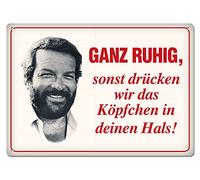 Blechwarenfabrik Braunschweig Bud Spencer 302/B002 Très calme, sinon nous poussons la tête dans votre cou Carte postale en tôle multicolore Dimensions : 10,5 cm x 14,8 cm