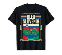 Bled Drapeau Slovénie Château du lac Rétro Voyage Art T-Shirt