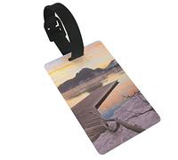 Bled Lake Sand Hills Branches Waterscape Sun Rays Sunrise Morning View Lot de 2 étiquettes à bagages, étiquette d'identification avec boucle de confidentialité et carte d'adresse pour sac de voyage,