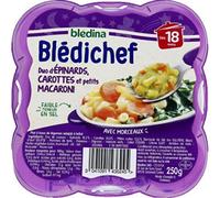 Bledina Blédichef Duo d'Épinards Carottes et Petits Macaroni Dès 18 Mois, 250g