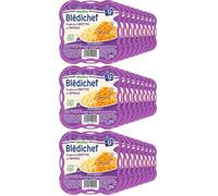 Blédina - Blédichef - Repas Bébé 12 Mois - 9 Plats Mouliné de Carottes et Semoule - Faible Teneur en Sel - Petits Morceaux - Dès 12 Mois - 9 Assiettes de 230g (Lot de 3)