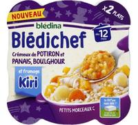 Blédina - Blédichef - Repas Bébé 12 Mois - Plats Bébé - Crémeux de Potiron et Panais; Boulghour et fromage Kiri - Petits Morceaux - Dès 12 Mois de 230g