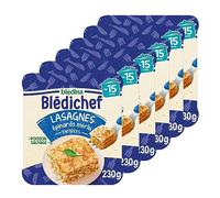 Blédina - Blédichef - Repas bébé 15 mois - 6 plats lasagnes épinards merlu - Poisson sauvage - Faible teneur en sel - Dès 15 Mois - 6 Assiettes de 230g