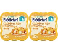 Blédina - Blédichef - Repas Bébé 15 Mois - Plat Bébé Colombo de Riz Poisson façon Créole - Petits Morceaux - 100% Ingrédients d'Origine Naturelle - Dès 15 Mois - 1 Assiette de 250g (Lot de 2)