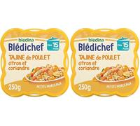 Blédina - Blédichef - Repas Bébé 15 Mois - Plat Bébé Tajine de Poulet Citron Coriandre - Petits Morceaux - 100% Ingrédients d'Origine Naturelle - Dès 15 Mois - 1 Assiette de 250g (Lot de 2)