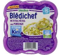 Blédina - Blédichef - Repas Bébé 15 Mois - Plats Bébé - Petites Pâtes aux Poireaux et fromage Kiri - Petits Morceaux - Dès 15 Mois
