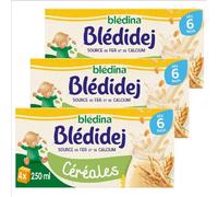 Blédina Blédidej - Céréales bébé Lactées Céréales - Dès 6 Mois - 12 briques de 250mL