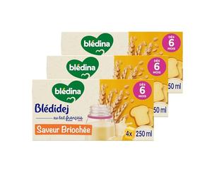 Blédina Blédidej - Céréales bébé Lactées Saveur Briochée - Dès 6 Mois - 12 briques de 250mL