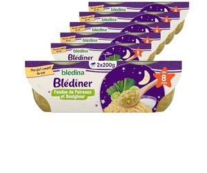 Blédina - Blediner - 12 bols - Fondue de Poireaux et Boulghour - Pour le Diner de bébé dès 8 Mois - Pack de 6x2