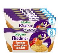 Blédina - Blédiner - Plat du soir pour bébé - Dès 6 Mois - Douceur de Tomates Aubergines et Semoule - 2x200g - Pack de 6