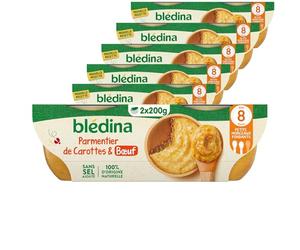 BLÉDINA - Bols - Repas Mici Bébé - Parmentier de Carottes et Bœuf - dès 8 Mois - sans Sel Ajouté - 12 x 200 g