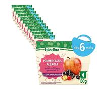 BLEDINA - Coupelles de fruits bébé - Pommes, Cassis, Acerola - Riche en Vitamine C - Dès 6 mois - 48 coupelles de 100g