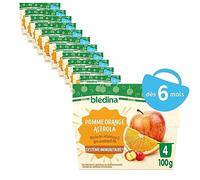 BLEDINA - Coupelles de fruits bébé - Pommes, Orange, Acerola - Riche en Vitamine C - Dès 6 mois - 48 coupelles de 100g