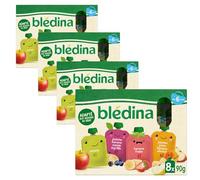 BLÉDINA - Gourdes de Purées de Fruits Bébé - Pomme, Poire, Banane, Abricot, Fraise, Cassis, Myrtille - dès 6 Mois - 32 x 90 g