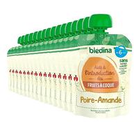 Blédina - Gourdes de Purées de Fruits et Amande - 16 gourdes Poire Amande - Pour bébé dès 6 Mois - Lot de 16 gourdes de 85g