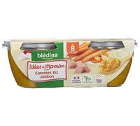 Blédina Idées de Maman Carottes Riz Jambon dès 8 mois 2 x 200 g - Lot de 4