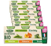 Blédina - Les Récoltes Bio - Brocolis, Pomme de Terre, Potimarron, Petits Pois - Recette BIO et simple - De 4 à 6 mois - 18 Pots de 130g