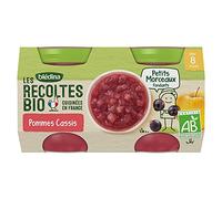 Blédina Les Récoltes Bio, Petits pots bébé Bio dès 10 Mois, Pommes Cassis Petits Morceaux, 2x130g