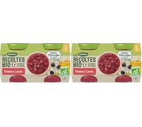 Blédina Les Récoltes Bio, Petits pots bébé Bio dès 10 Mois, Pommes Cassis Petits Morceaux, 2x130g (Lot de 2)