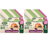 Blédina Les Récoltes Bio, Petits pots bébé Bio dès 4/6 Mois, Pommes Pruneaux, 2x130g (Packx12) (Lot de 2)