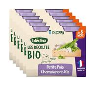 Blédina Les Récoltes Bio, Petits pots bébé Bio dès 8 Mois, Petits Pois, Champignons, Riz, 2x200g (Lot de 6)