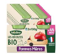 Blédina - Les Recoltes Bio - Petits pots pour bébé - Pommes Mûres - Recette BIO et simple - Dès 6 mois - 24 pots de 130g